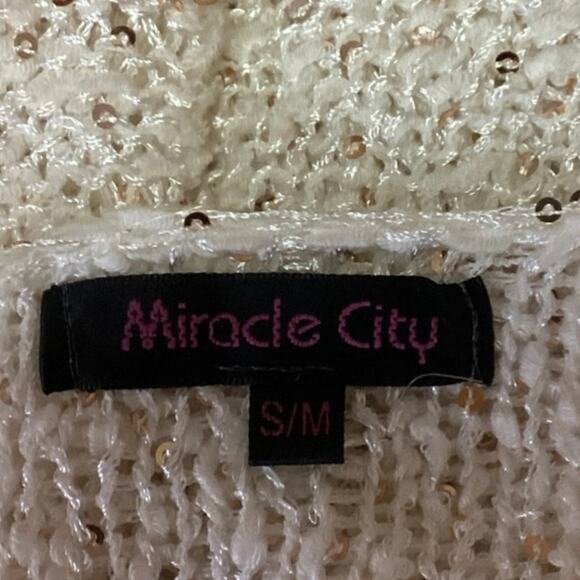 Miracle City White Wool Blend Knitted Sequin Long Sleeve Pullover Top Size S/M - Picture 4 of 5